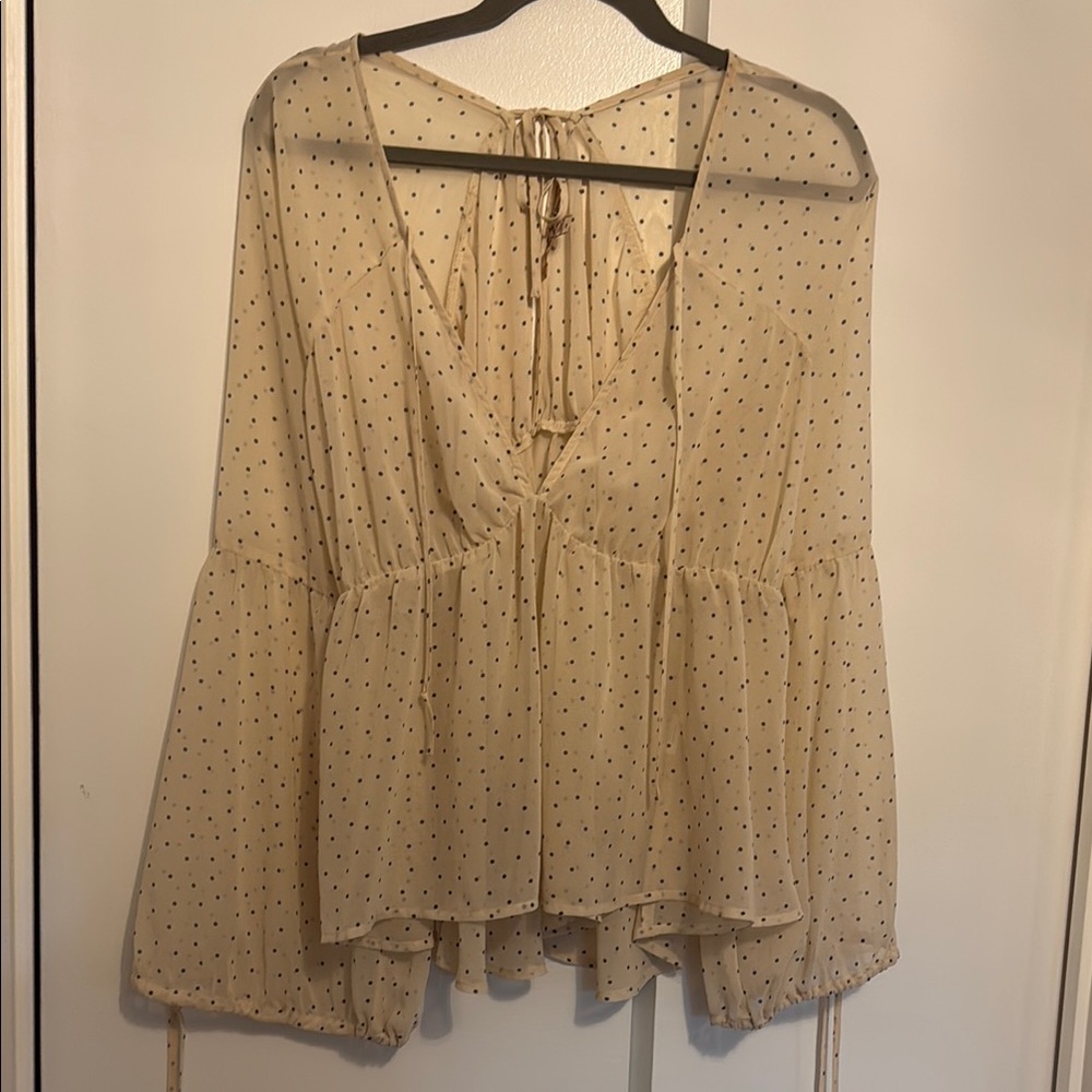 For Love & Lemons Cream Polka Dot Peasant Blouse